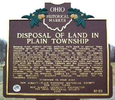 Disposal of Land in Plain Township Marker (Side A) image. Click for full size.
