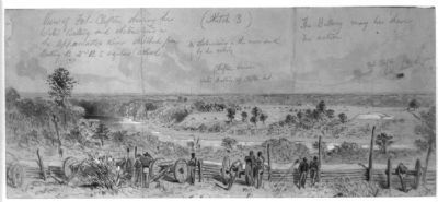 View of Fort Clifton showing the Water Battery and obstructions in the Appomattox River image. Click for full size.