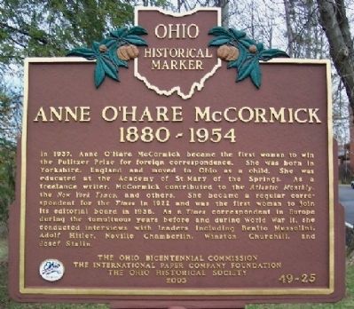 Anne O'Hare McCormick Marker image. Click for full size.