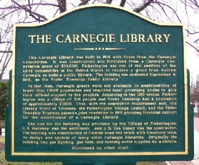 The Carnegie Library Marker (Side A) image. Click for full size.
