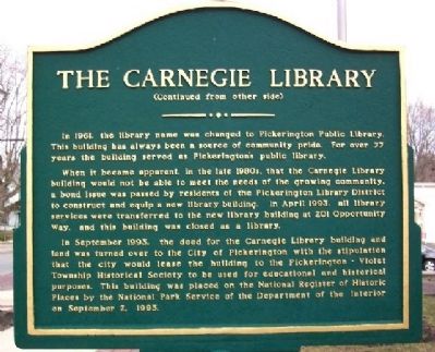 The Carnegie Library Marker (Side B) image. Click for full size.