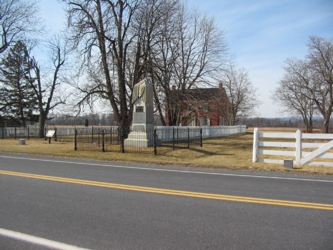 57th Pennsylvania Monument in Front of The Sherfy House. Click for full size. 57th Pennsylvania Monument in Front of The Sherfy House image. Click for full size.
