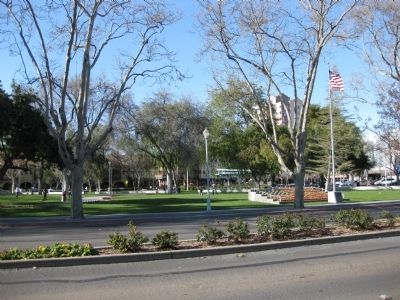 View of Todos Santos Plaza (Marker visible on base of the flagpole) image. Click for full size.