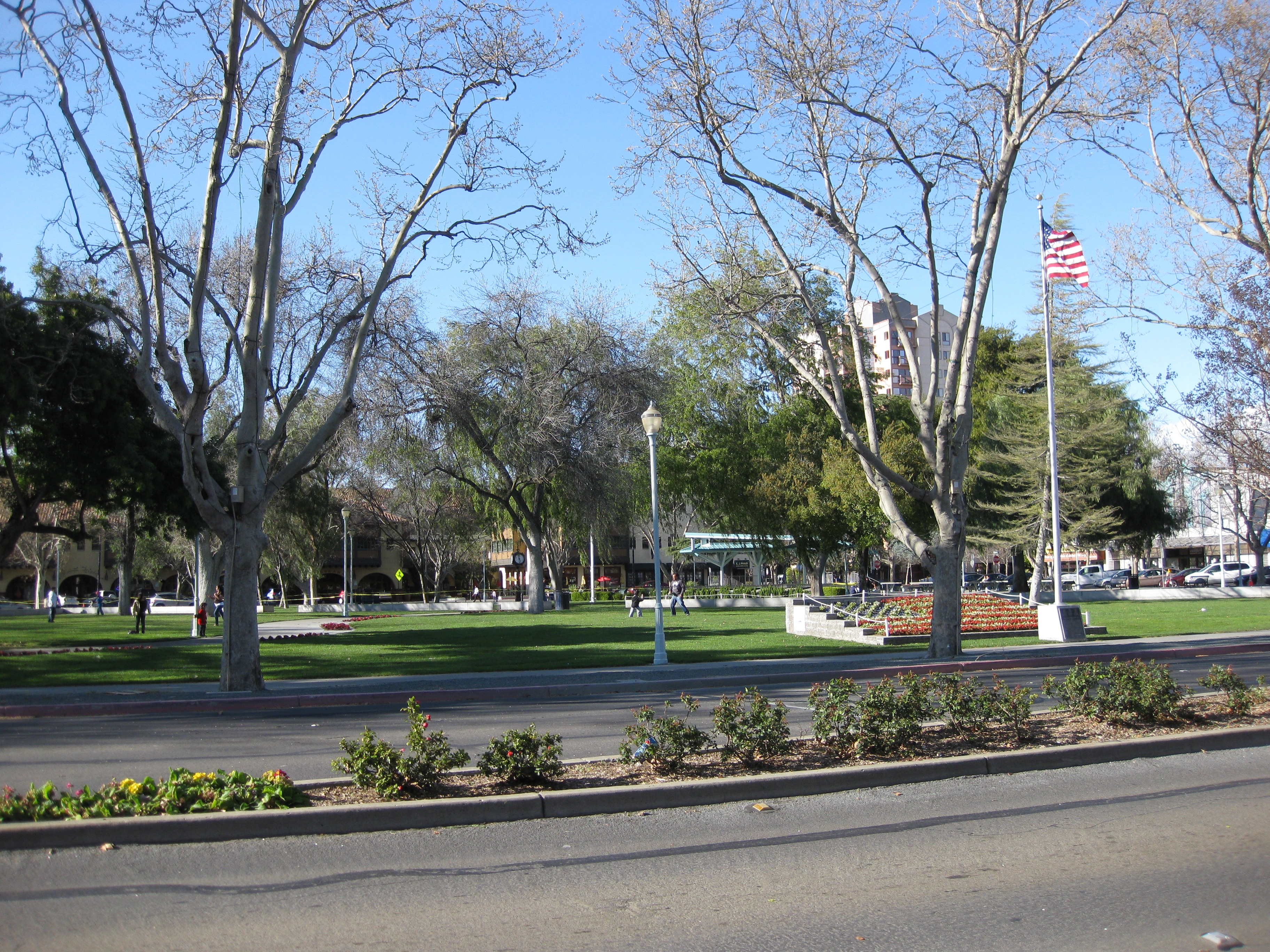 View of Todos Santos Plaza (Marker visible on base of the flagpole)