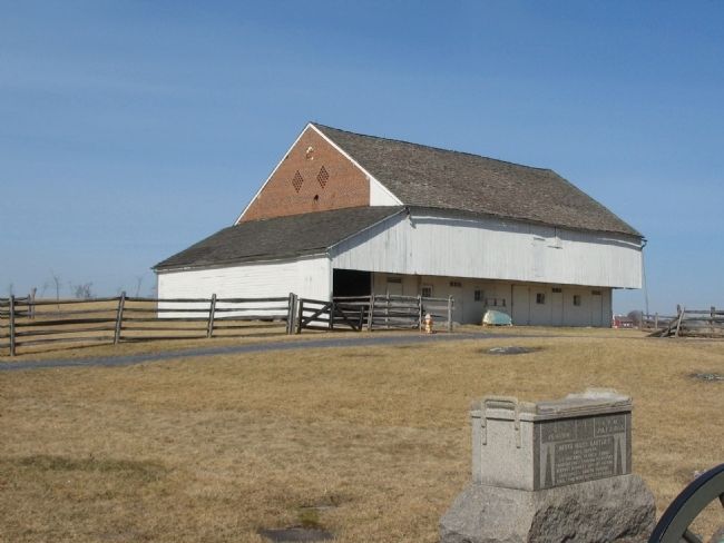 Monument and Trostle Barn image. Click for full size.