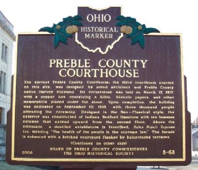 Preble County Courthouse Marker (Side A) image. Click for full size.