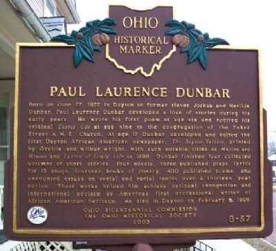 Paul Laurence Dunbar Marker image. Click for full size.