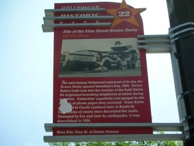 Site of the Vine Street Brown Derby Marker image. Click for full size.