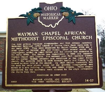 Wayman Chapel African Methodist Episcopal Church Marker (Side A) image. Click for full size.
