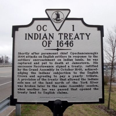 Indian Treaty Of 1646 Marker. Click for full size. Indian Treaty Of 1646 Marker image. Click for full size.