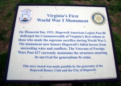 Virginia's First World War I Monument Historical Marker