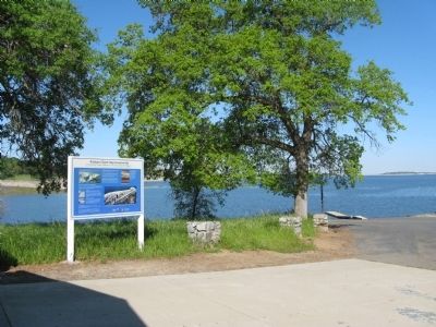 Folsom Dam Improvements Marker with Folsom Lake in the Background image. Click for full size.