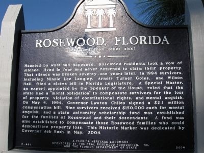 Rosewood, Florida Marker side 2 image. Click for full size.