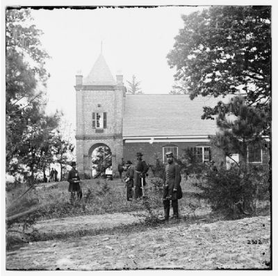 White House Landing, Va., vicinity. St. Peter's Church, with Federal soldiers. image. Click for full size.
