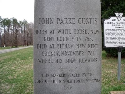 John Parke Custis Marker (west face). image. Click for full size.