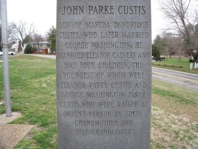 John Parke Custis Marker (east face).. Click for full size. John Parke Custis Marker (east face). image. Click for full size.
