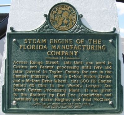 Steam Engine of the Florida Manufacturing Company Marker image. Click for full size.