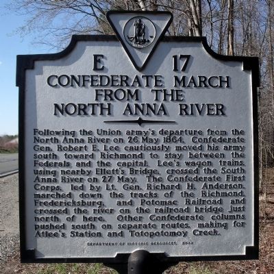 Confederate March From the North Anna River Marker image. Click for full size.