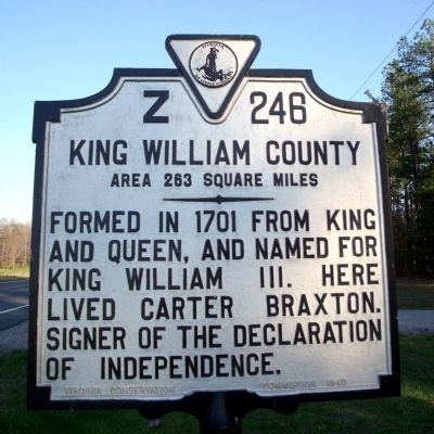 King William County Marker (reverse). Click for full size. King William County Marker (reverse) image. Click for full size.