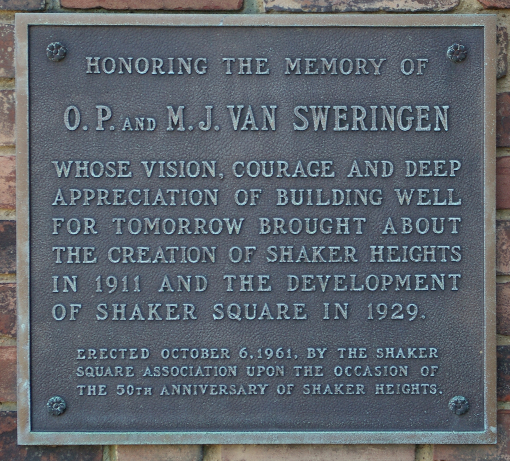 Honoring the Memory of O.P. and M.J. Van Sweringen Marker