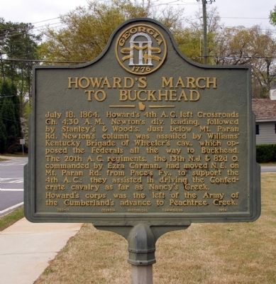 Howard's March to Buckhead Marker image. Click for full size.