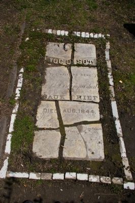 Chief Joc-O-Sot's gravestone, damaged by vandals in 1907 image. Click for full size.