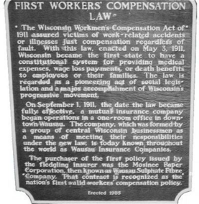 First Workers' Compensation Law Marker image. Click for full size.