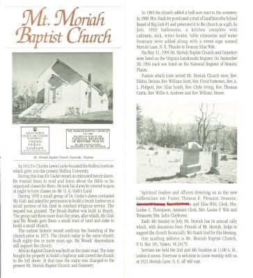 Mount Moriah Baptist Church Informational Handout image. Click for full size.