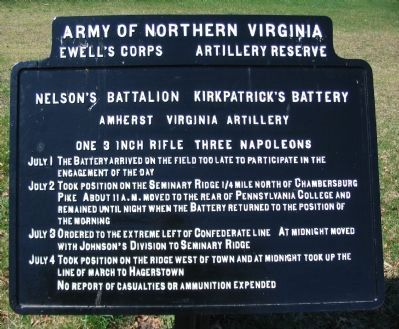 Kirkpatrick's Battery - Nelson's Battalion Tablet image. Click for full size.