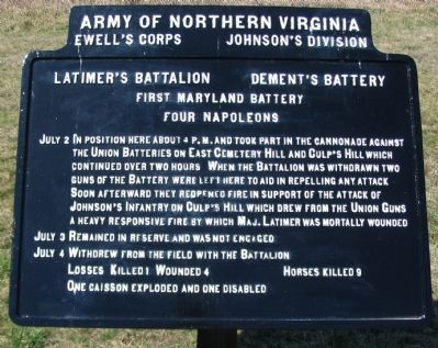 Dement's Battery - Latimer's Battalion Tablet image. Click for full size.