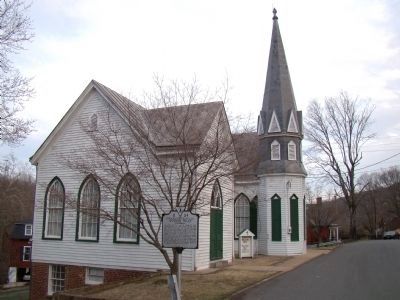 Woolen Mill Chapel (Riverside Baptist Church) and Marker image. Click for full size.