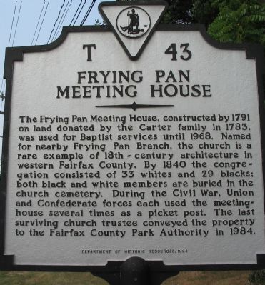 Frying Pan Meeting House Marker image. Click for full size.