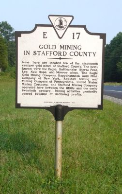 Gold Mining in Stafford County Marker. Click for full size. Gold Mining in Stafford County Marker image. Click for full size.