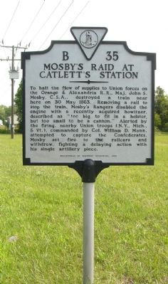 Mosby's Raid at Catlett's Station Marker. Click for full size. Mosby's Raid at Catlett's Station Marker image. Click for full size.