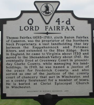 Lord Fairfax Marker image. Click for full size.