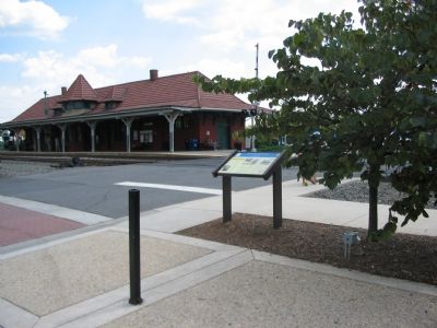The Marker Across the Railroad Tracks from the Railroad Station. Click for full size. The Marker Across the Railroad Tracks from the Railroad Station image. Click for full size.