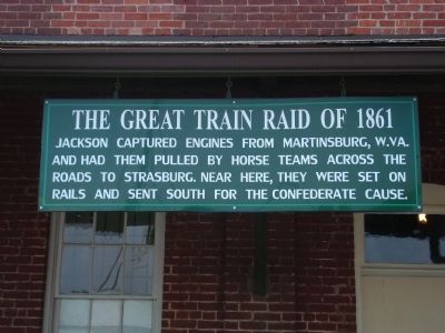 Sign on the Strasburg Museum relaying story of the railroad equipment movement. image. Click for full size.