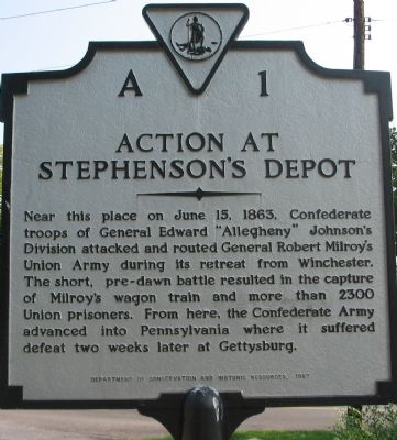 Action at Stephenson's Depot Marker image. Click for full size.