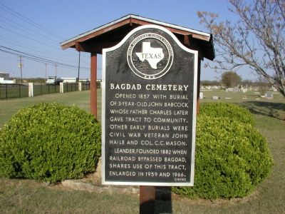 Bagdad Cemetery Marker. Click for full size. Bagdad Cemetery Marker image. Click for full size.