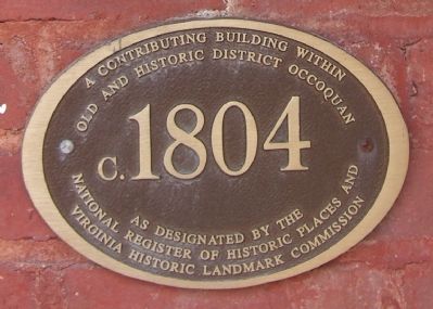 Occoquan Historic District Contributing Building Plaque image. Click for full size.
