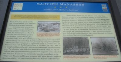 Wartime Manassas - World's First Military Railroad Marker. Click for full size. Wartime Manassas - World's First Military Railroad Marker image. Click for full size.