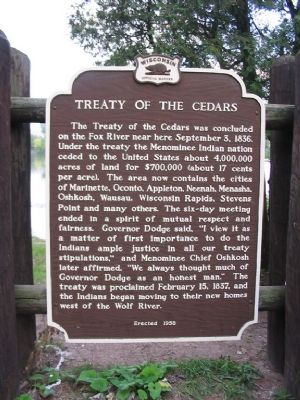Treaty of the Cedars Marker. Click for full size. Treaty of the Cedars Marker image. Click for full size.