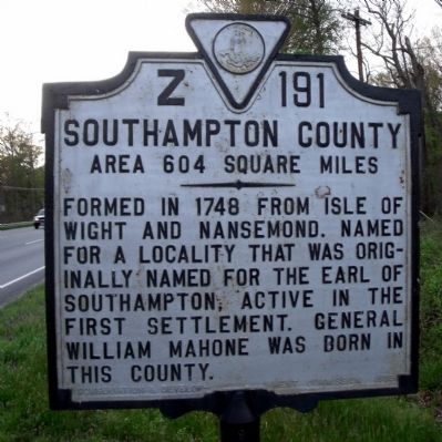 Southampton County Marker. Click for full size. Southampton County Marker image. Click for full size.