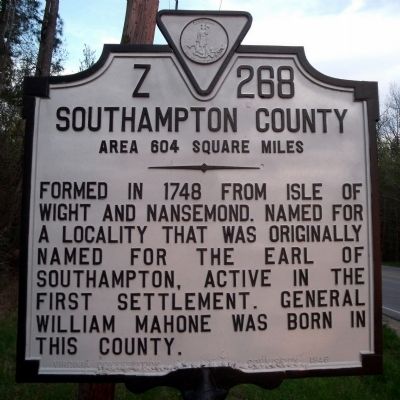 Southampton County Marker. Click for full size. Southampton County Marker image. Click for full size.