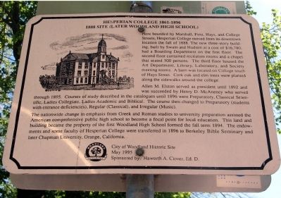 Hesperian College 1861-1896 Marker. Click for full size. Hesperian College 1861-1896 Marker image. Click for full size.