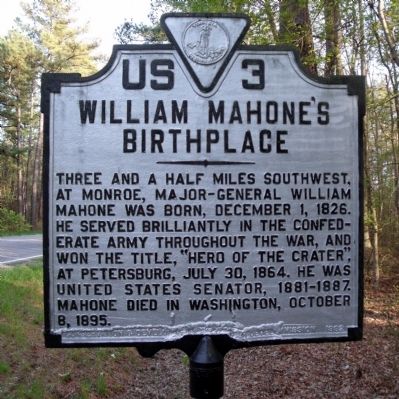 William Mahone's Birthplace Marker. Click for full size. William Mahone's Birthplace Marker image. Click for full size.