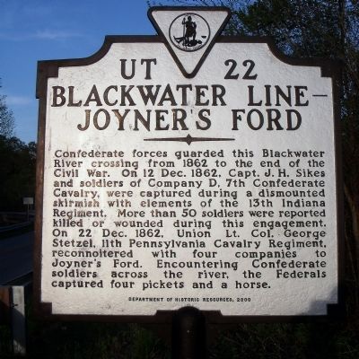 Blackwater Line - Joyner's Ford Marker image. Click for full size.