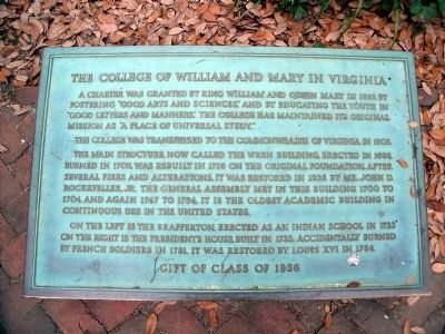 The College of William and Mary in Virginia Marker image. Click for full size.