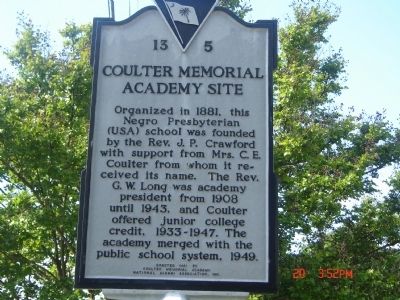 Coulter Memorial Academy Site Marker. Click for full size. Coulter Memorial Academy Site Marker image. Click for full size.