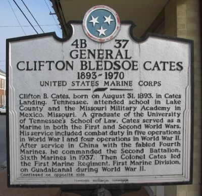 General Clifton Bledsoe Cates Marker (Front) image. Click for full size.
